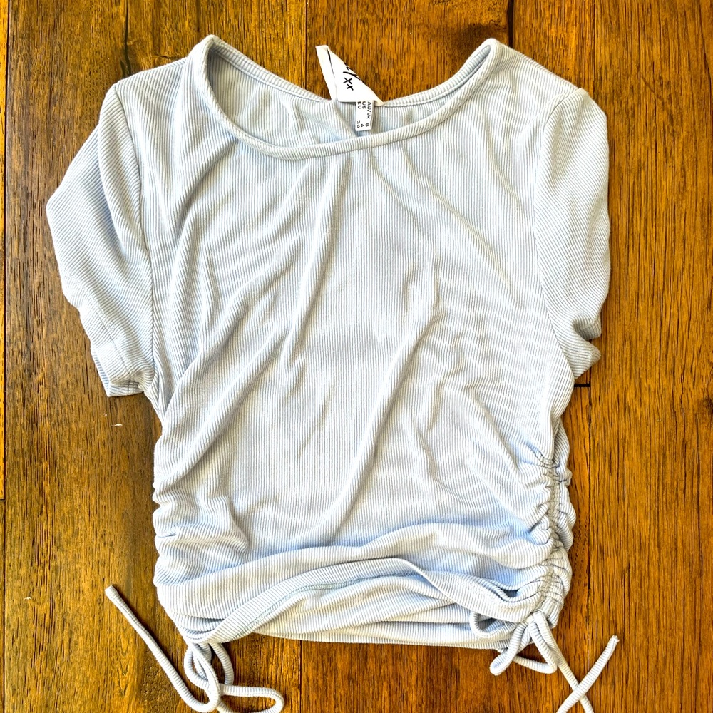 Light blue princess polly crop top with ties on side